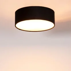 Moderne plafondlamp zwart 30 cm met gouden binnenkant - Drum