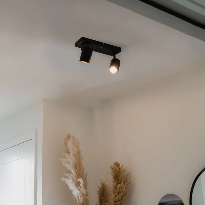 Moderne plafondlamp zwart 2-lichts verstelbaar rechthoekig - Jeana