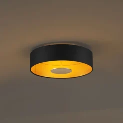 Moderne plafondlamp zwart met gouden binnenkant incl. LED 3-staps dimbaar - Bredow