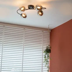 Moderne plafondlamp zwart 4-lichts met smoke glas - Athens