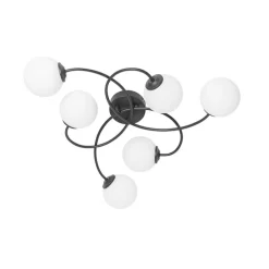 Moderne plafondlamp zwart met opaal glas 6-lichts- Athens
