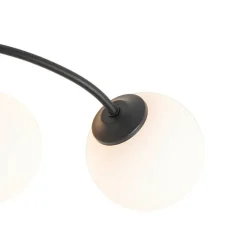 Moderne plafondlamp zwart met opaal glas 6-lichts- Athens
