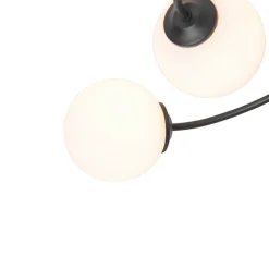 Moderne plafondlamp zwart met opaal glas 6-lichts- Athens
