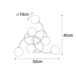 Moderne plafondlamp zwart met opaal glas 6-lichts- Athens