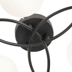 Moderne plafondlamp zwart met opaal glas 6-lichts- Athens