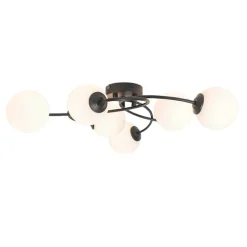 Moderne plafondlamp zwart met opaal glas 6-lichts- Athens