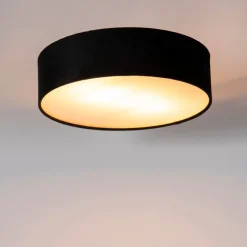 Moderne plafondlamp zwart 40 cm met gouden binnenkant - Drum