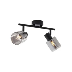 Moderne plafondlamp zwart met smoke glas rond 2-lichts - Cilin