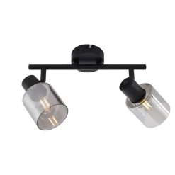 Moderne plafondlamp zwart met smoke glas rond 2-lichts - Cilin