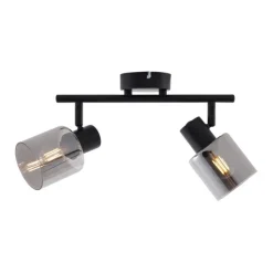 Moderne plafondlamp zwart met smoke glas rond 2-lichts - Cilin