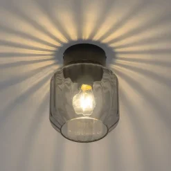 Moderne plafondlamp zwart met smoke glas - Stiklo