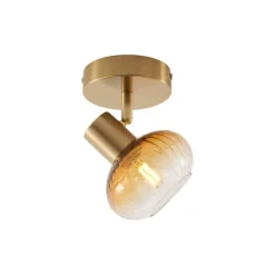 Moderne plafondspot goud met amber glas rond - Teddy
