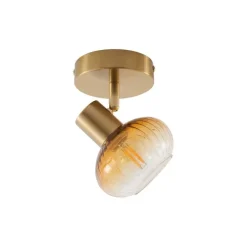 Moderne plafondspot goud met amber glas rond - Teddy