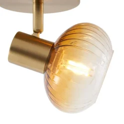 Moderne plafondspot goud met amber glas rond - Teddy