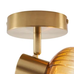 Moderne plafondspot goud met amber glas rond - Teddy