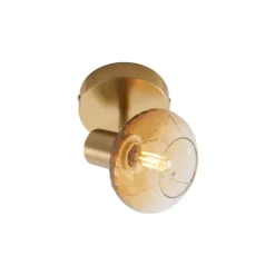 Moderne plafondspot goud met amber glas rond - Teddy