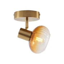 Moderne plafondspot goud met amber glas rond - Teddy