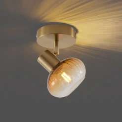Moderne plafondspot goud met amber glas rond - Teddy