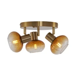 Moderne plafondspot goud met amber glas rond 3-lichts - Teddy