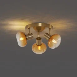 Moderne plafondspot goud met amber glas rond 3-lichts - Teddy