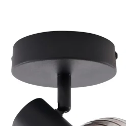 Moderne plafondspot zwart met smoke glas rond - Teddy