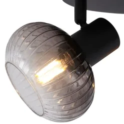 Moderne plafondspot zwart met smoke glas rond 3-lichts - Teddy