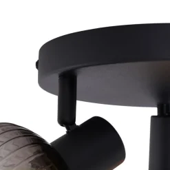 Moderne plafondspot zwart met smoke glas rond 3-lichts - Teddy