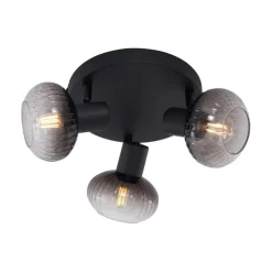 Moderne plafondspot zwart met smoke glas rond 3-lichts - Teddy