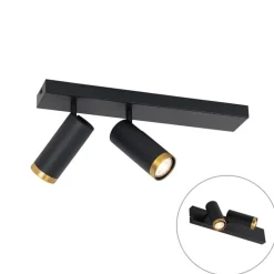 Moderne plafondspot zwart met brons 2-lichts verstelbaar - Renna