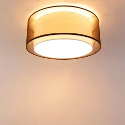 Moderne plafonnière bruin met wit 50 cm 3-lichts - Drum Duo