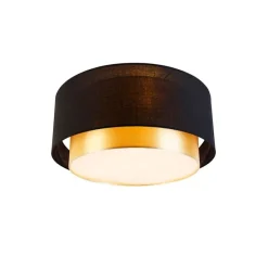 Moderne plafonnière zwart met goud 50 cm 3-lichts - Drum Duo