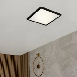 Moderne plafonnière zwart 40cm vierkant incl. LED 3-staps dimbaar IP44 - Steve