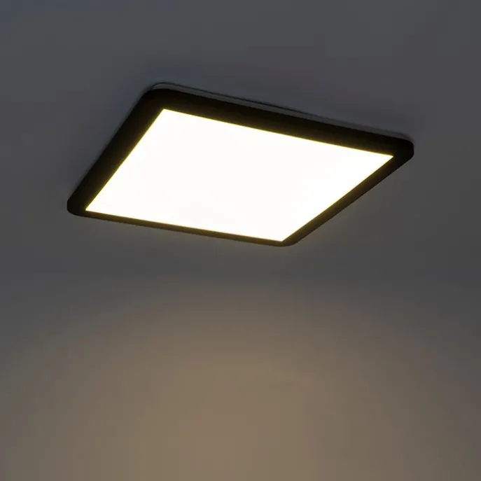 Moderne plafonnière zwart 40cm vierkant incl. LED 3-staps dimbaar IP44 - Steve