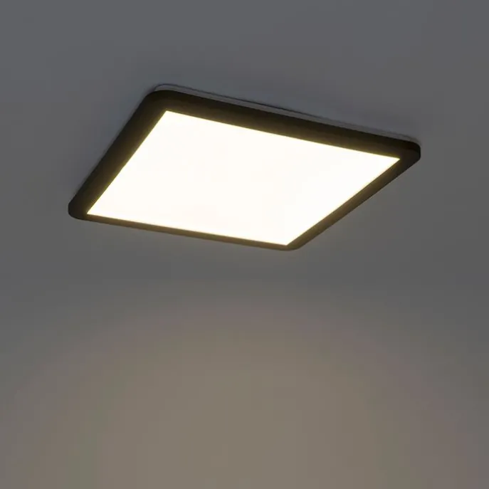 Moderne plafonnière zwart 40cm vierkant incl. LED 3-staps dimbaar IP44 - Steve