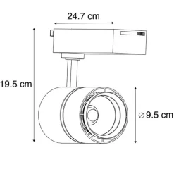 Moderne railspot zwart voor 3-fase rail incl. LED - 3-Phase Ruler