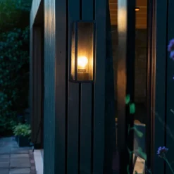 Moderne rechthoekige buiten wandlamp zwart met glas - Rotterdam Long