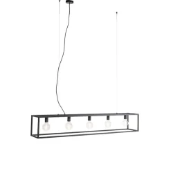 Moderne rechthoekige hanglamp zwart 5-lichts - Cage