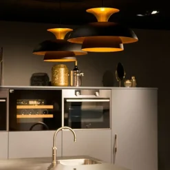 Moderne ronde hanglamp zwart met goud 3-laags - Titus