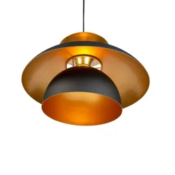 Moderne ronde hanglamp zwart met goud 3-laags - Titus