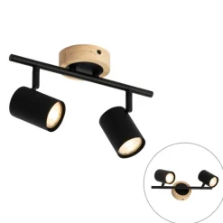 Moderne spot zwart met hout kantelbaar 2-lichts - Jeana