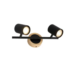 Moderne spot zwart met hout kantelbaar 2-lichts - Jeana