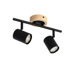 Moderne spot zwart met hout kantelbaar 2-lichts - Jeana