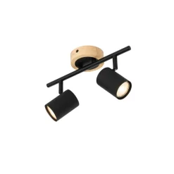 Moderne spot zwart met hout kantelbaar 2-lichts - Jeana