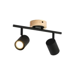 Moderne spot zwart met hout kantelbaar 2-lichts - Jeana