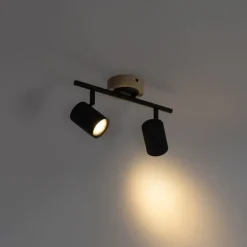 Moderne spot zwart met hout kantelbaar 2-lichts - Jeana