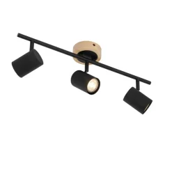 Moderne spot zwart met hout kantelbaar 3-lichts - Jeana