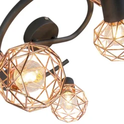 Moderne spot zwart met koper 3-lichts - Mesh