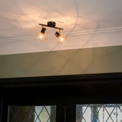 Moderne spot zwart met koper 2-lichts - Mesh