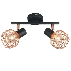 Moderne spot zwart met koper 2-lichts - Mesh