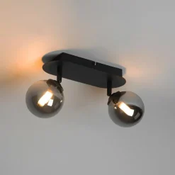 Moderne spot zwart met smoke glass 2-lichts - Athens